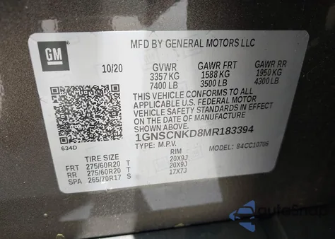 2021 Chevrolet Tahoe 2Wd Lt from USA, damaged, VIN 1GNSCNKD8MR183394